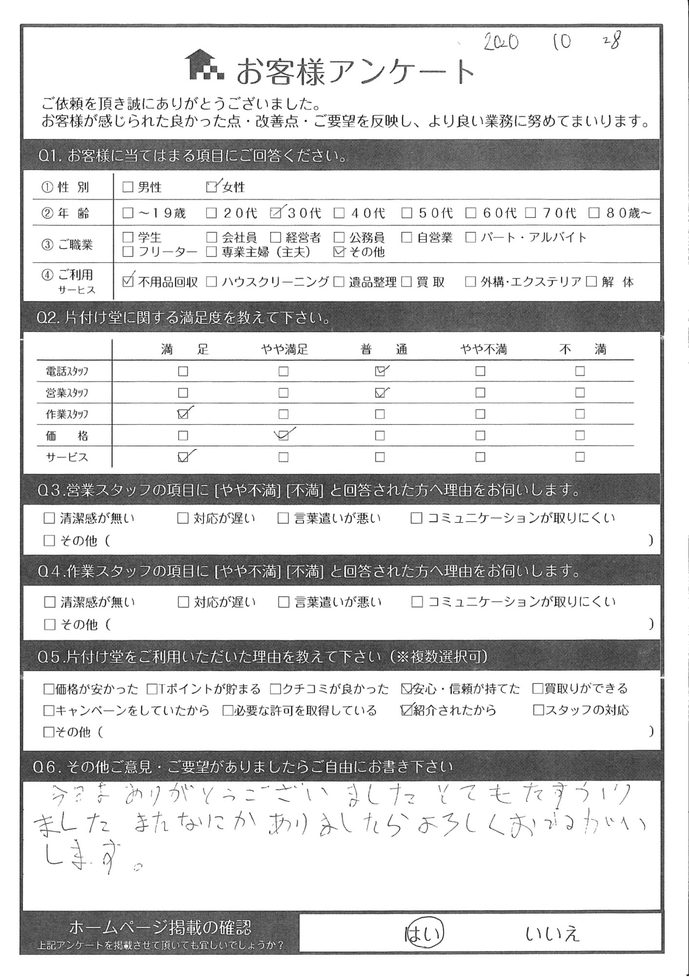 大阪市生野区 K様 不用品回収 家の中にもあるのでまたお願いします 片付け堂大阪店 不用品回収 粗大ゴミ回収なら片付け堂