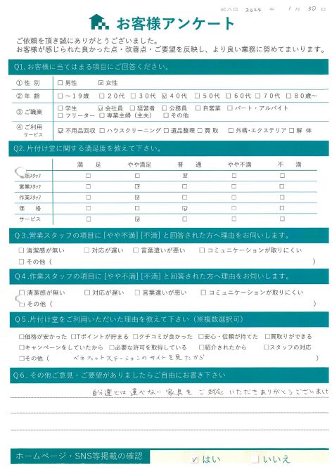 東京都葛飾区T様自分たちでは運び出すイメージができなかったのに