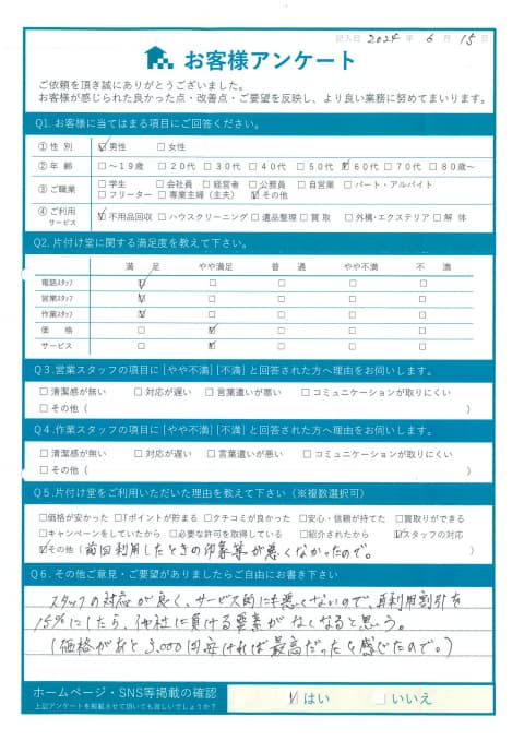 松江市S様断捨離に伴う不用品処分「3回目の利用です!」